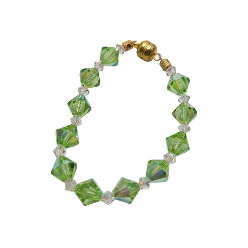 Childs Green Crystal Bracelet With Gold Magnetic Clasp Swarovski Inspired